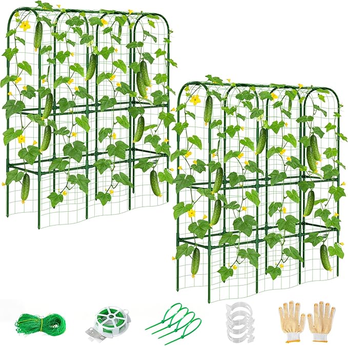 2 Pack 65in Tall Cucumber Trellis for Raised Bed, 50" L x 65" H Metal Garden Trellis for Climbing Plants Outdoor, U-Shape Vegetables Trellis Support for Squash Zucchini ZPMOCKAQ