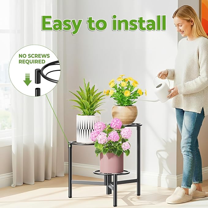 3 Tier Plant Stand Outdoor Tall Metal Corner Plant Stand for Patio Garden Balcony Living Room Bedroom Indoor Tiered Plant Shelf Black Kite Rootora