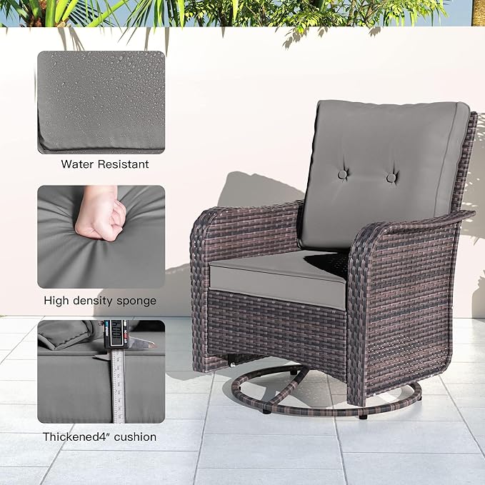 Kullavik 9 Pieces Outdoor Patio Furniture Set,PE Wicker Rattan Sectional Sofa Patio Conversation Sets with Swivel Rocking Chairs Set,Grey KULLAVIK