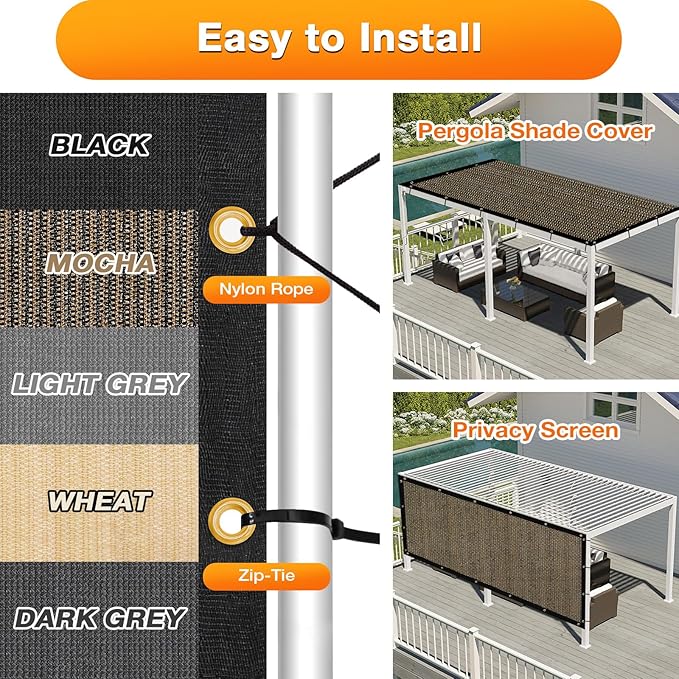 Artpuch Outdoor Pergola Shade Cover 18x19 FT Sun Shade Cloth with Grommets Mocha 90% UV Protection Canopy Patio Privacy Screen (Customized Available) Artpuch