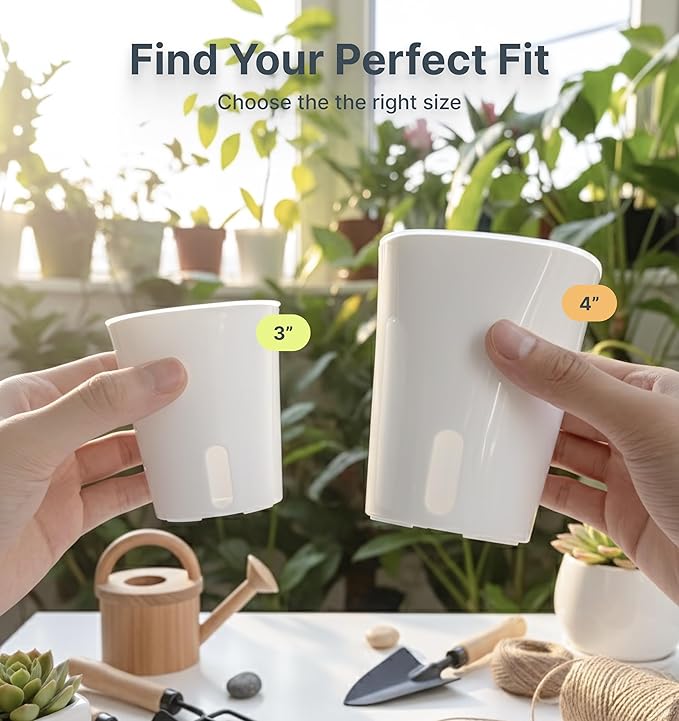 10 Pack 3" Self Watering Pots for Indoor Plants, Clear Inner Cup, Small White Plastic Planters, Water Level Indicator, Drainage Holes, Extra 3ft Wick, Cuttings,Seedlings,Herb,African Violet Vandorelle