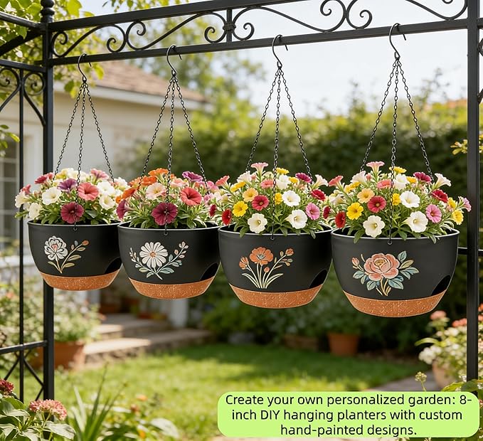 Set of 2-8 Inch Self Watering Hanging Planters for Indoor Outdoor，Hanging Plant Pots with Drainage & Removable Tray, Hanging Pots Holder for Ivy, Pothos, Ferns, Balcony & Patio, Black Brown zople