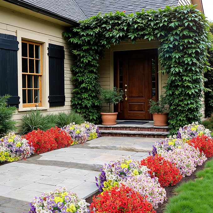 24 Bundles Artificial Pansy Flowers for Outdoor, Faux Silk Pansies Spring Flowers Outside for Planter Front Door Porch Patio Yard Window Box Home Decor (Red) Griine