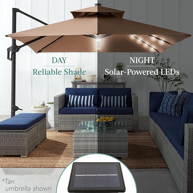 Best Choice Products 10x10ft Cantilever Patio Umbrella w/Base Included, Solar LED Lights 360 Rotation Large Offset Hanging Outdoor Shade for Deck Pool Backyard w/Stand – Baby Blue BestChoiceProducts