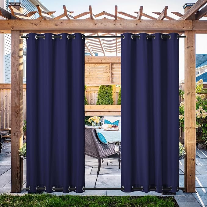 NICETOWN Canvas Outdoor Curtains for Patio Waterproof Extra Long 108" Length, 2 Panels Thermal Insulated Top and Bottom Grommet Privacy Vertical Drapes for Porch/Gazebo, 55" Wide, Dark Blue NICETOWN