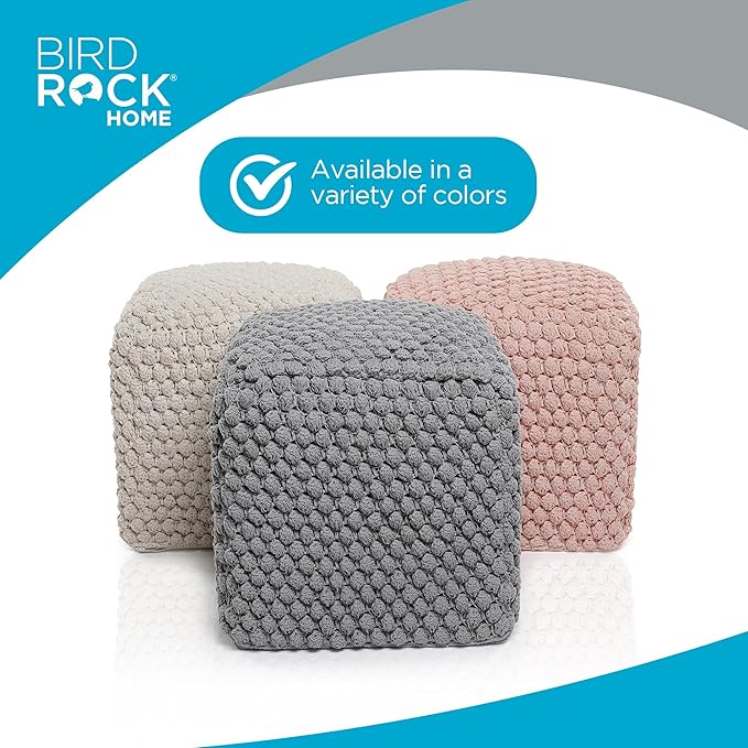 BIRDROCK HOME Buds Pouf Foot Stool Ottoman - Knit Bean Bag Floor Chair - Cotton Braided Cord - Great for The Living Room, Bedroom and Kids Room - Small Furniture (Dusty Rose - Buds) BIRDROCKHOME
