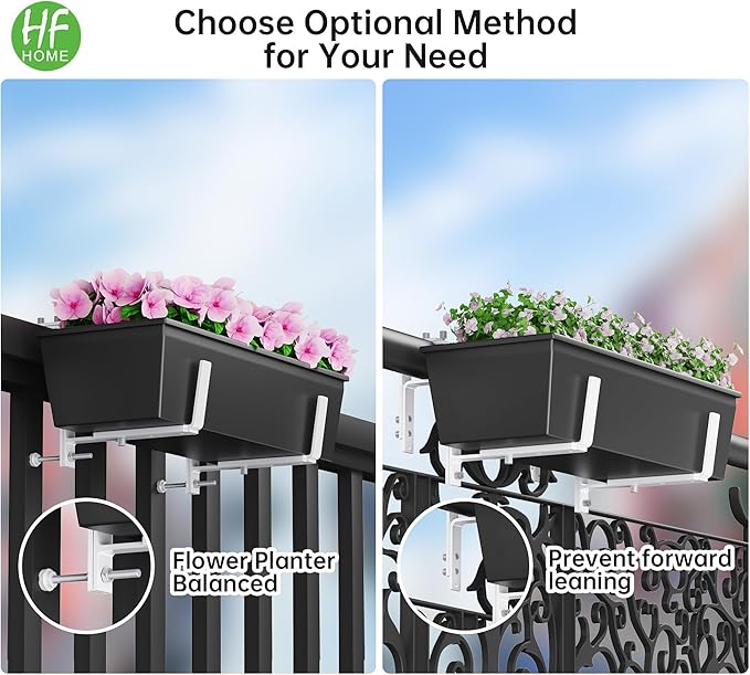 HFHOME Set of 4 Adjustable Window Planter Box Brackets, White Brackets for Window Boxes Planters, Planter Shelving with Adjustable Size The Width of The Bottom of The Planter Box (Patent Registered) HFHOME