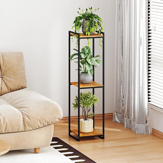 3-Tier Plant Stand Indoor, 45" Tall Modern Plant Shelf Corner Flower Pot Holder Organizer for Living Room Balcony Garden, Rustic Brown yeavs