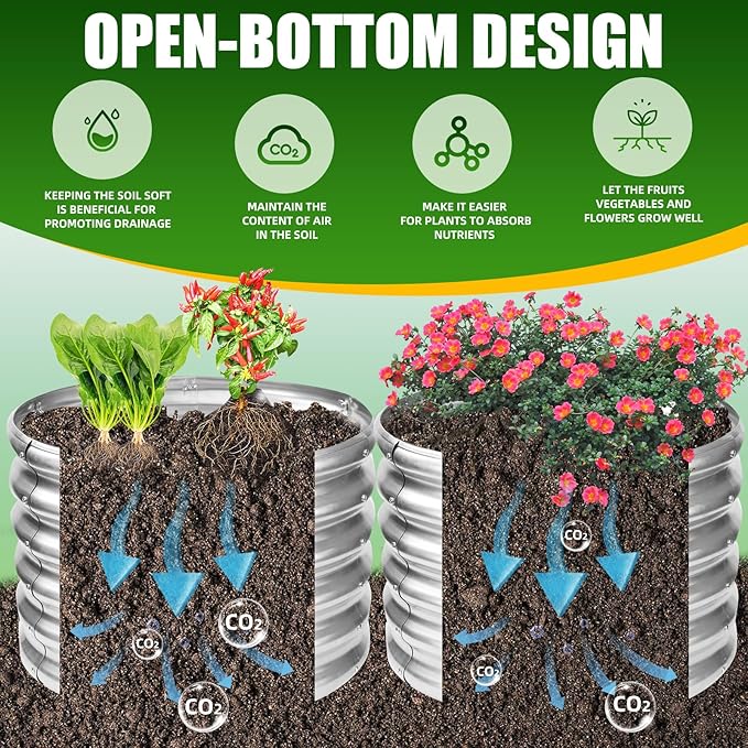 17" Tall Elevated Round Metal Rised Garden Bed- 2'x2' in Size and 0.8MM Thick Durable Planter Box for Vegetables Flowers Succulent at Patio/Garden Outdoor (Silver, 2FT Diameter) TBMLC