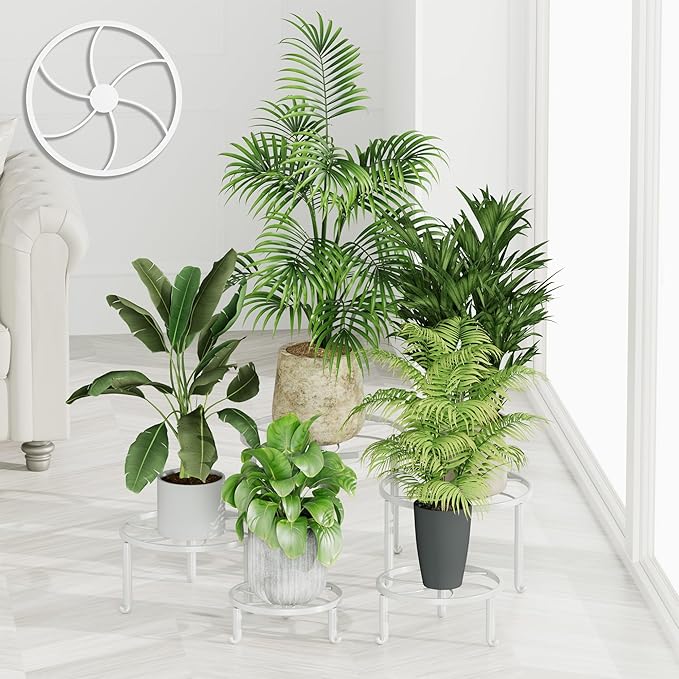 5 Pack Metal Plant Stand Indoor Outdoor Low Corner Plant Stand Heavy Duty Rustproof Iron Round Supports Rack for Planter Flower Pot Rack Display Shelf Rootora
