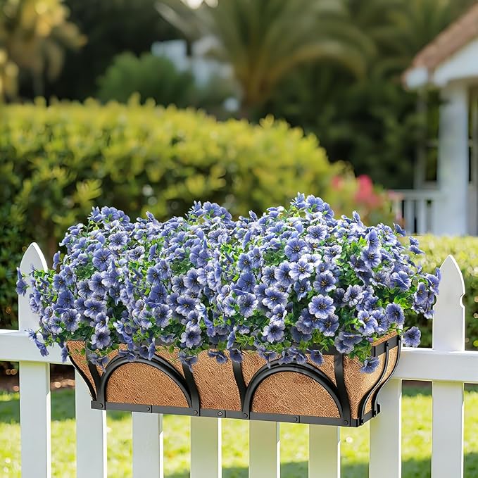 20 Bundles Artificial Flowers for Outdoors, UV Resistant Fake Plants Flowers Greenery Shrubs Plants for Decoration Outside Plants Hanging Planter Home Garden Decor (Blue) Grunyia