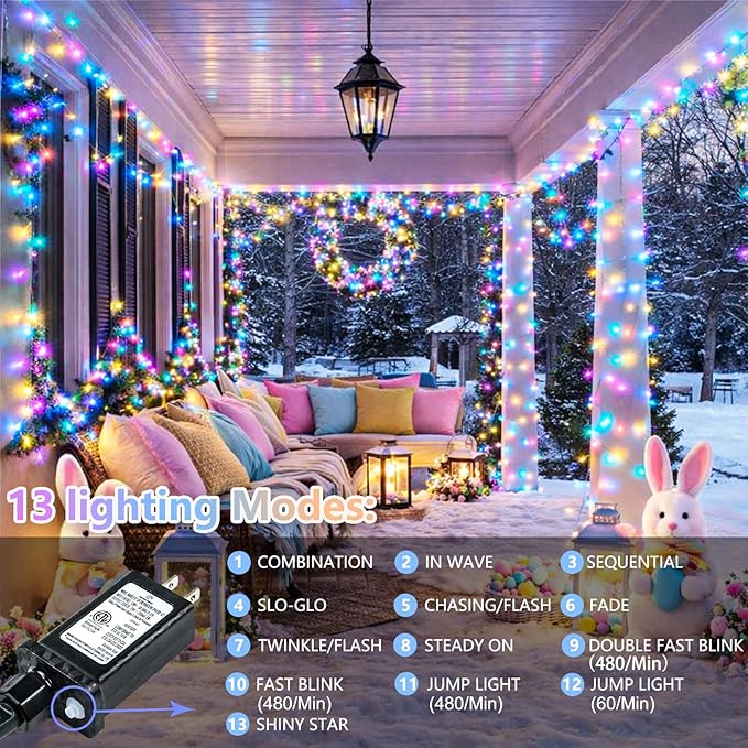 Connectable 200 LED Easter Lights Indoor Outdoor with Timer, 66FT 13 Modes Easter Pastel Lights Multicolor Lights, Waterproof Twinkle Fairy Lights Plug in Clear Wire for Christmas Bedroom Easter Decor SANJICHA