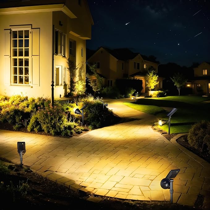 ROSHWEY Outdoor Solar Lights, 600LM Solar Garden Lights Waterproof Solar Spot Lights for Yard Backyard Patio Pond Garage (Warm White, 4Pack) ROSHWEY