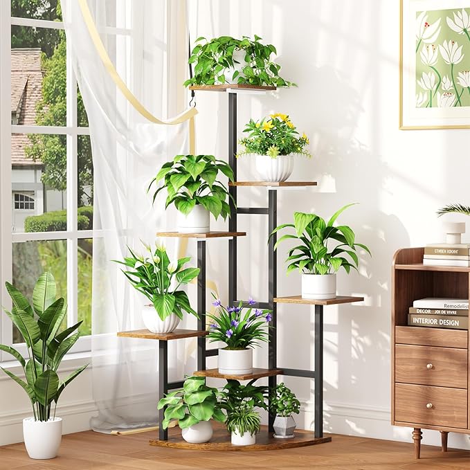 Corner Plant Stand Indoor with Grow Lights, 7 Tiered Plant Shelf Indoor, 43" Corner Plant Stands for Indoor Plants, Metal Plant Flower Display Shelves, Plant Organizer Rack for Living Room, Balcony, Home Decor Nedechom