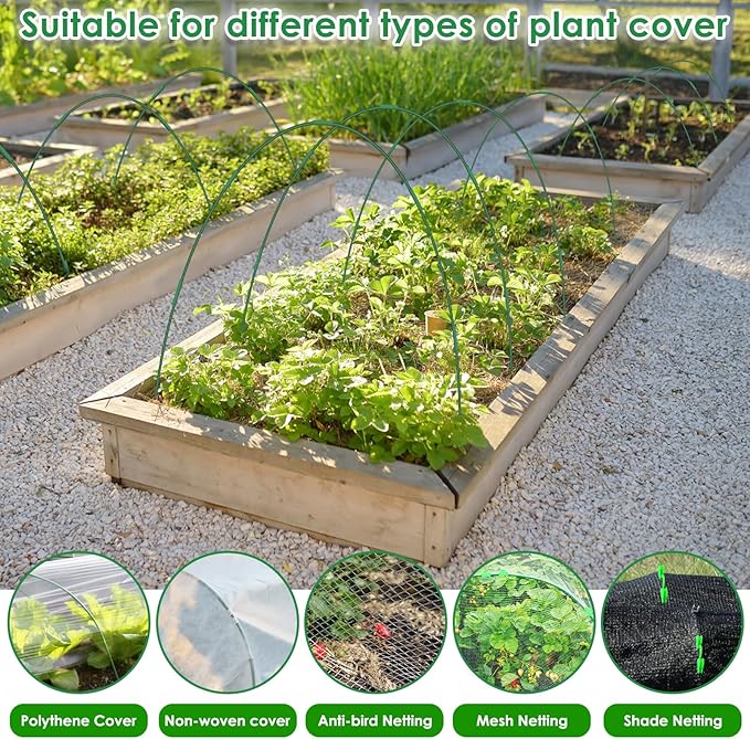 60 Pcs Garden Hoops for Raised Beds, 12 Sets Greenhouse Hoops Grow Tunnel Rust-Free Fiberglass Hoop House Kit, Plant Support Garden Stakes Hoops Frame for Netting Shade Cloth Row Cover Garden Supplies LifeisLuck