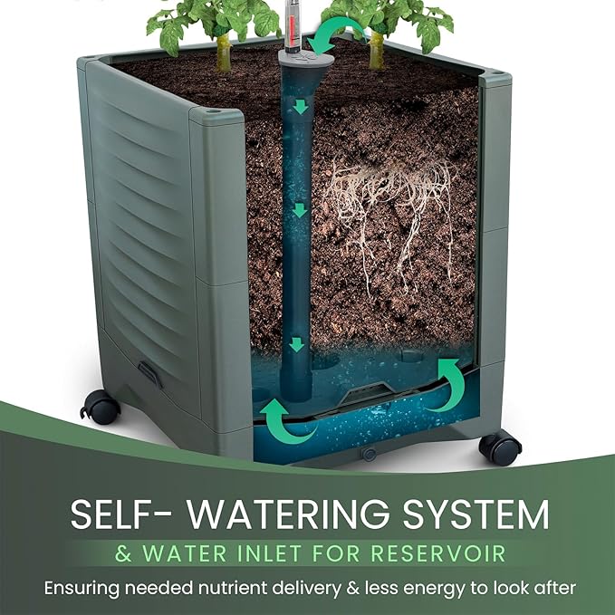 Tomato Planter Pot Tomato Box Raised Garden Bed 56.5" Tall Self-Watering and Water Indicator Planter for Tomato Outdoor Indoor Metal Trellis for Climbing Plants Large Reservoir-1 planter-not 2 TeCreatio