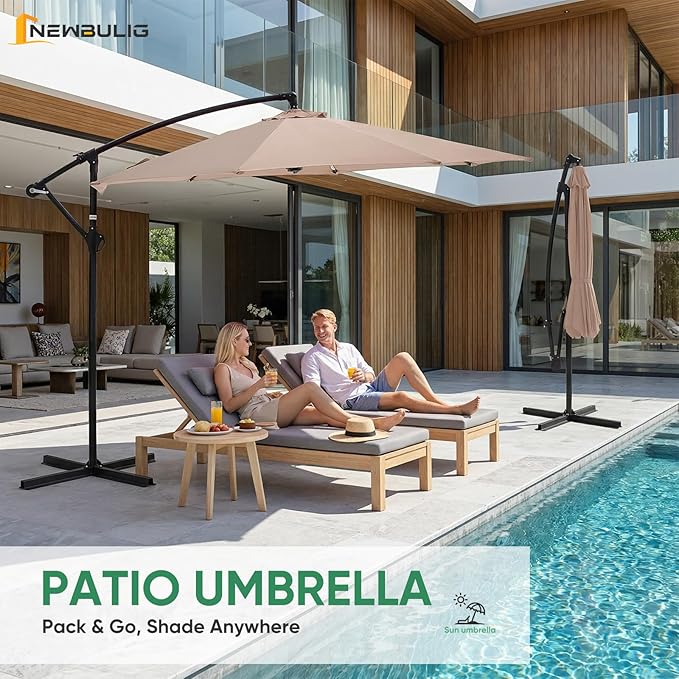 NEWBULIG 10FT Patio Umbrella, Offset Cantilever Outdoor Patio Table Umbrella, UV Protection, Fade Resistant Fabric, Easy Tilt Adjustment for Pool, Deck, Garden, Backyard NEWBULIG