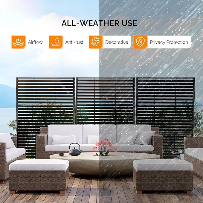 VINGLI Metal Privacy Screen for Outdoor, 72" x 49" Freestanding Privacy Fence Panels, Decorative Room Divider for Patio, Deck, Balcony, Pool VINGLI