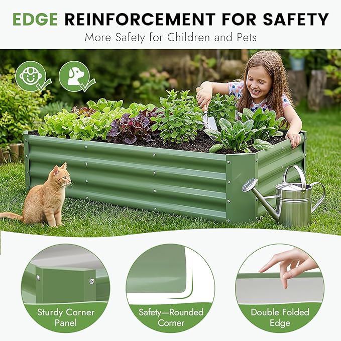 INNO STAGE Galvanized Raised Garden Bed Kit, 4x2x1FT Metal Raised Garden Beds for Vegetables, Rust-Resistant & Easy Assembly, Outdoor Raised Beds for Gardening, Flowers, Herbs (Green) INNOSTAGE