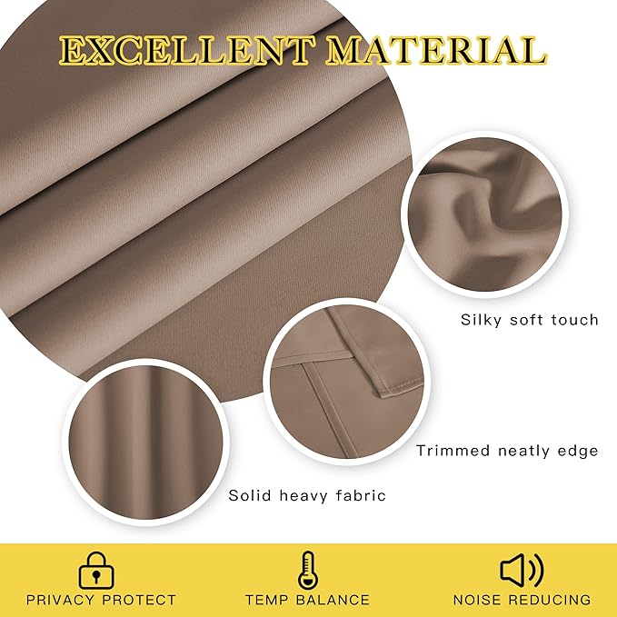 NICETOWN Kitchen Blackout Curtain and Drape - Triple Weave Energy Saving Thermal Insulated Solid Grommet Blackout Panel for Patio (Single Panel, 52 inches by 72 inches, Cappuccino) NICETOWN