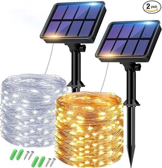 btfarm 2 Pack Solar String Lights Outdoor - 160LED 66FT Solar Fairy Lights Outside Waterproof 8 Modes, Copper Wire Solar Powered Twinkling Lights for Tree Garden Patio Christmas Wedding Party Decor btfarmdecorativelighting