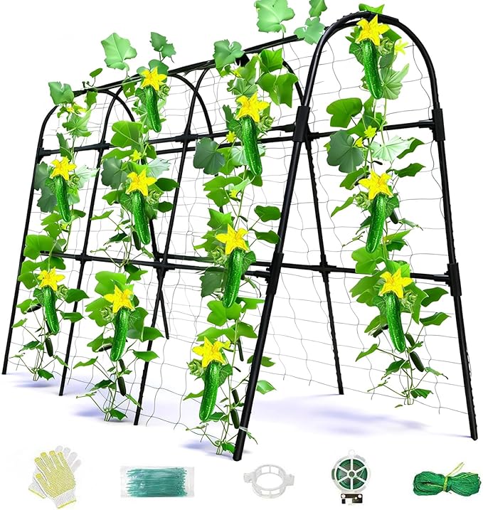 Cucumber Trellis for Raised Bed, U-Shape Garden Arch Metal Support for Climbing Plants, Metal Arch Plant Support Vegetables Trellis, Plant Support for Vine Outdoor (Black, 47*30*47inch(L*W*H)) Laodier