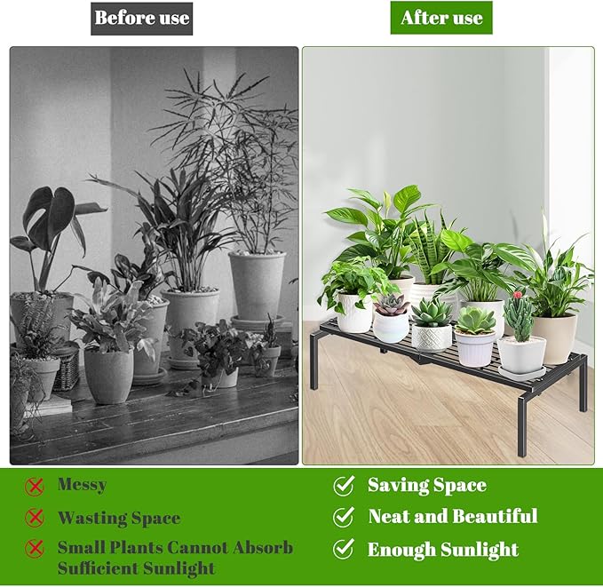 1 Tier Metal Plant Stand Indoor Outdoor, Potted Multiple Flower Pot Holder Rack Plant Shelf, Heavy Duty Planter Display Shelving for Patio Balcony Garden Living Room Decorative (Black) Gouisalin