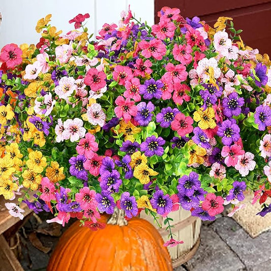 Artificial Flowers for Outdoor, UV Resistant Fake Silk Flowers, Realistic Faux Plants for Outside Indoor Porch Patio Window Box Planter Home Decor (14, Yellow Purple Rosy Pink) Welcometothetrytuny