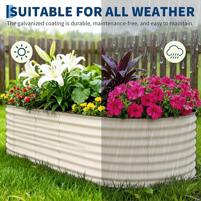 Garvee 4 Pack Galvanized Raised Garden Bed, 8x4x2 ft Metal Planter Box for Flowers Herbs Vegetables, Rust-Resistant Raised Garden Beds for Gardening, Easy Assembly Outdoor Garden Box & Planters,Beige Garvee