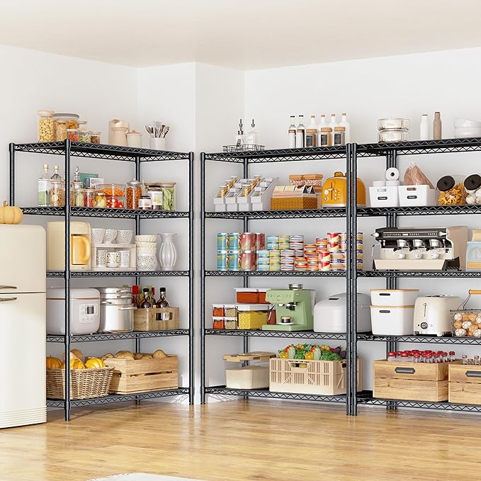 5 Tier Storage Shelves 71"H Wire Shelving Adjustable Metal Shelving,1000LBS Pantry Shelves Sturdy Steel Wire Shelf for Kitchen Commercial Pantry Garage Warehouse ,71"H X35.5"W X13.8"D, Black Romorgniz