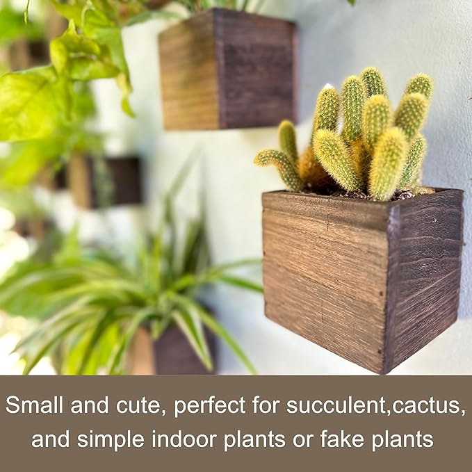 LaLaGreen Wood Planter Boxes (4x4 Inch, 4 Pack) Small Square Wooden Wall Mounted Flower Pot for Indoor Plants, Window Box Mount Hanging Herb Planters Outdoor Plant Holder Vertical Garden Home Decor L%C3%A1L%C3%A1Green