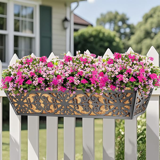 4 Pack 30 Inch Window Boxes Planters Railing Planter Box with Adjustable Brackets & Coco Liners Fabric Plant Grow Bags Deck Railing Planter Boxes Balcony Hanging Flower Box for Outdoor Plants KarlliuHOMEGARDEN