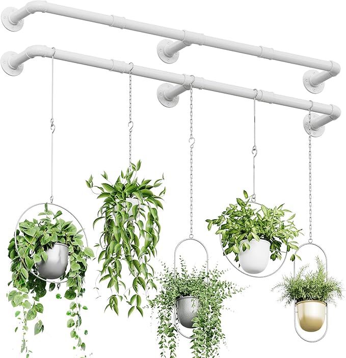Bamworld Window Plant Hanger Indoor 63in 2PCS Hanging Planters for Indoor Plants Hanging Plants Holder Hanging Rod Window Plant Shelves Wall Planters Pot/Chain/Plant Not Included (White) Bamworld