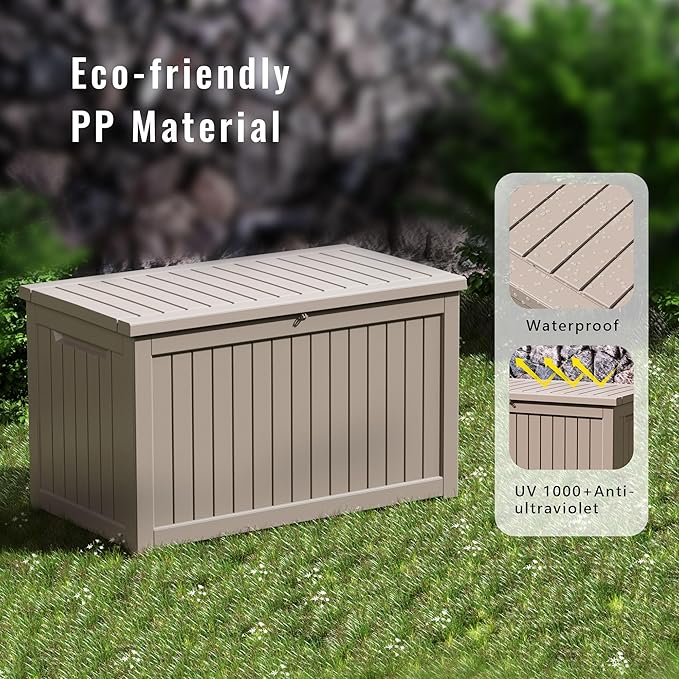 DRATO 280 Gallon Deck Box, Waterproof Resin Large Outdoor Storgae Box for Patio Furniture, Patio Cushions, Gardening Tools, Pool Supplies, Lockable（Gray，280 Gallon） DRATOprovidesawarmandcozy