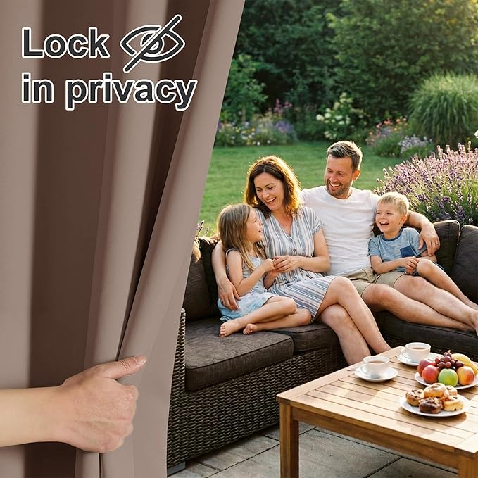 RYB HOME Outdoor Curtains for Patio Waterproof Block Sunlight Thermal Insulated Privacy Assured Thick Outside Curtains for Porch, Gazebo, Pergola, W52 x L84, Mocha, 1 Panel RYBHOME