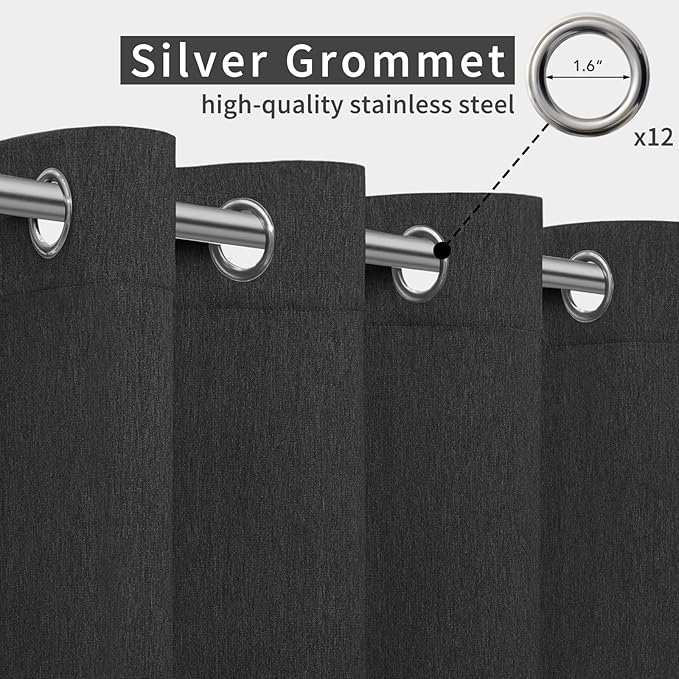 Easy-Going Linen Look Outdoor Curtains Waterproof Windproof Porch Curtains, Soft Thicken Outdoor Privacy Curtains for Patio, Gazebo, Grommet Top and Tab Bottom Drape, 1 Panel, 110x96 inch, Black Easy-Going