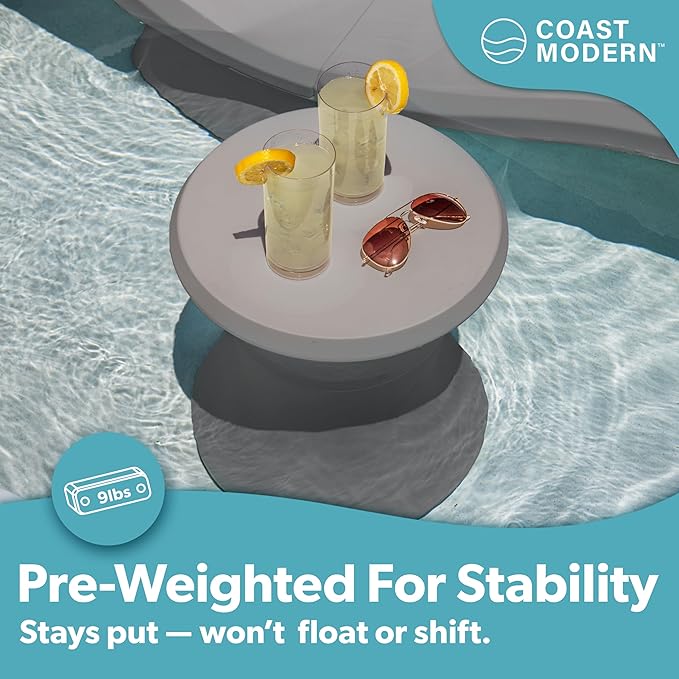 Coast Modern Outdoor Side Table - Lounger Table for Inside Pool or on Patio - All-Weather Furniture for Sun Shelf Up to 15" - Gray GoSports
