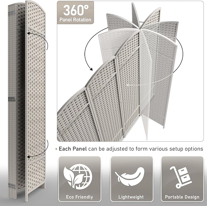 Sorbus 6 Panel Room Divider 6 ft. Tall - Privacy Screen, Extra Wide Double Hinged Panels, Mesh Hand-Woven Design, Partition Room Dividers and Folding Privacy Screens, Wall Divider for Room Separation Sorbus