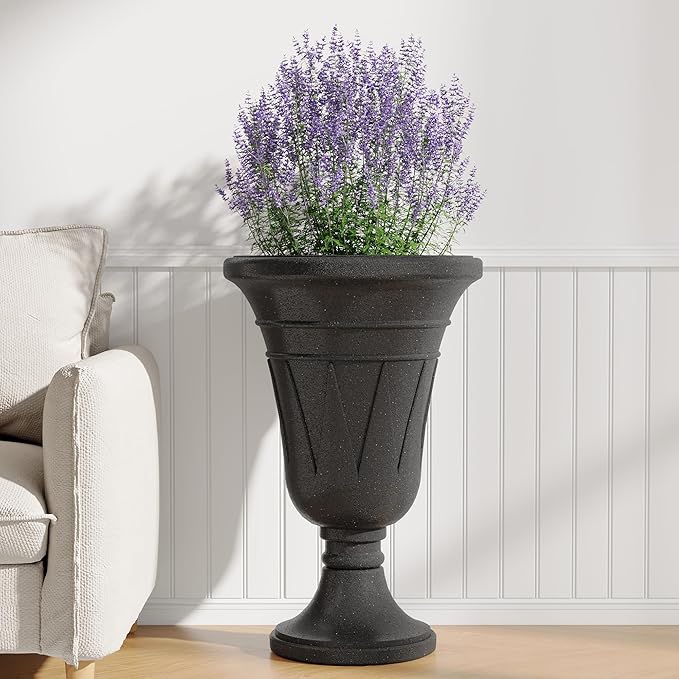 23" Tall Planters for Outdoor Plants Set of 2, Planter with Drainage Holes and Trophy Design, Large Outdoor Planters for Porch, Garden, Black Rootora