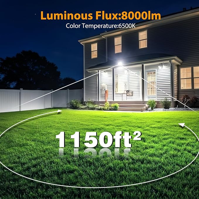 Onforu 80W Flood Lights Outdoor, 8000lm Bright LED Work Light with Plug, 6500K Daylight White LED Flood Lighting, IP66 Waterproof Security Yard Lights for Garage Stadium 4 Pack Onforu