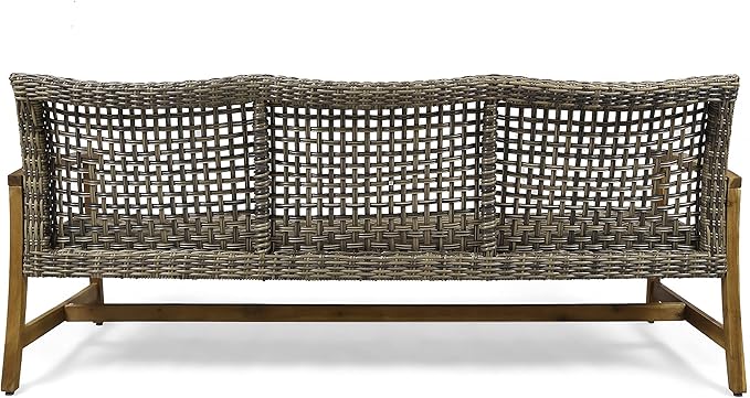 Christopher Knight Home Marcia Outdoor Wood Sofa, Wicker, 75.50 x 31.00 x 31.50, Gray, Natural Stained Finish ChristopherKnightHome
