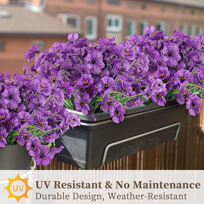 24 Purple Bundles Artificial Flowers for Outdoors/Indoors Fake Flowers Plants for Indoor Outside Garden Porch Window Box Home Wedding Farmhouse ColoPlay
