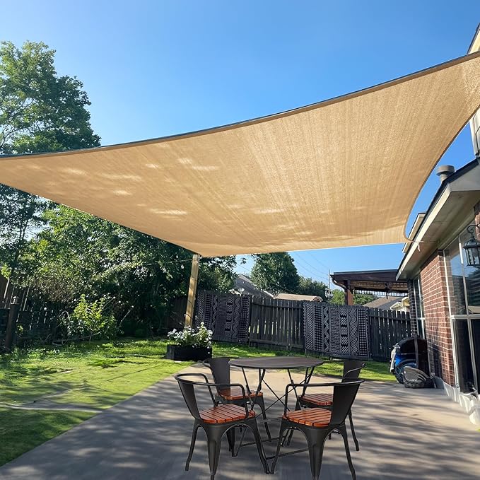 SUNLAX Sun Shade Sail 10' x 24' Sand Rectangle Canopy Sail Shade Cover UV Block Permeable Sunshade Outdoor for Patio Backyard Deck Pergola (We Make Custom Size) SUNLAX