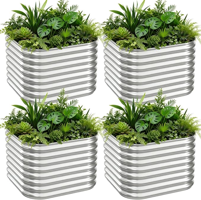 4 PCS Galvanized Raised Garden Bed Outdoor, Metal Garden Bed for Vegetables, Above Ground Garden Box for Flower, Steel Raised Beds for Gardening - 3FT Mostmahes