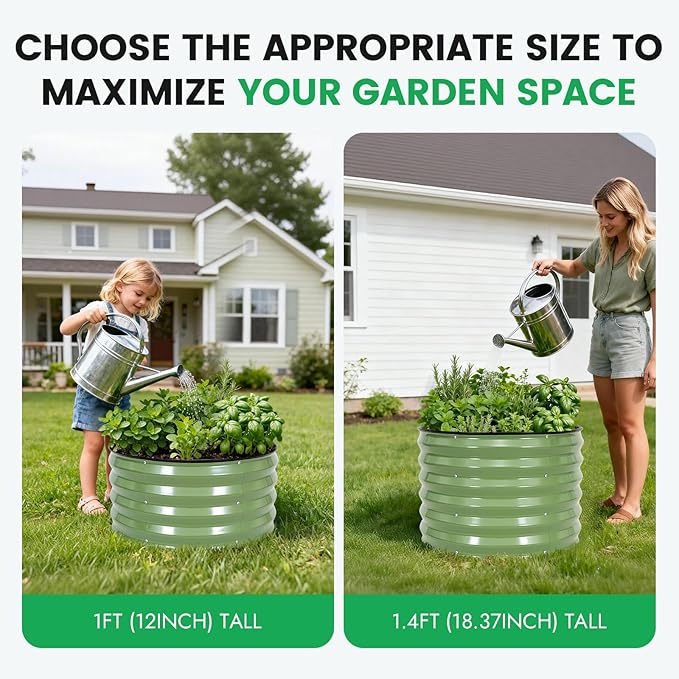 INNO STAG 3 Pcs Round Galvanized Raised Garden Bed — 2×2×1ft Planter Box Outdoor Raised Beds Kit for Gardening Vegetables, Fruits, Herbs, and Flowers, Olive Green INNOSTAGE