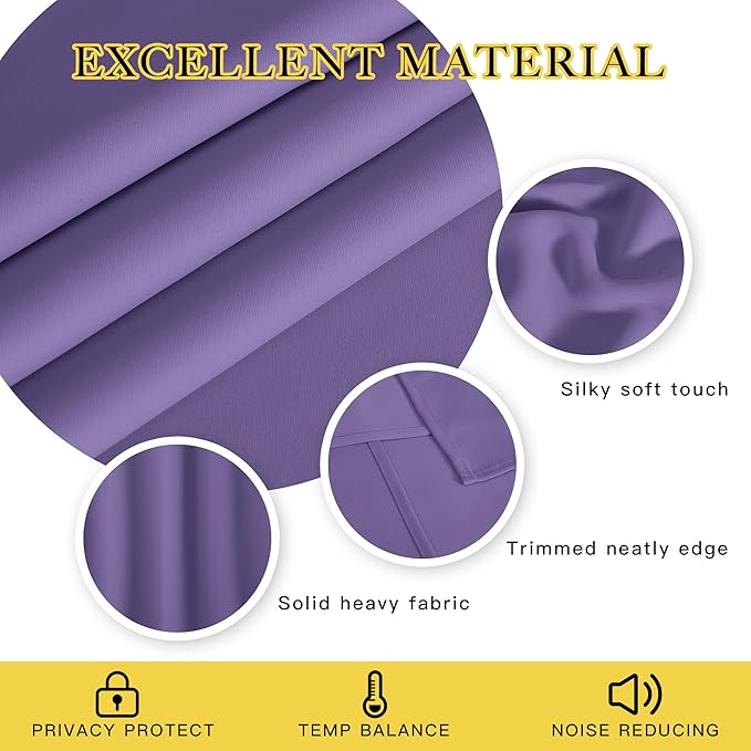 NICETOWN Room Darkening Short Curtain 54 inches Long for Living Room, Grommet Sound Reducing Thermal Insulated Curtains for Bedroom Nursery Window, 46W x 54L, 1 Piece, Lilac Purple NICETOWN