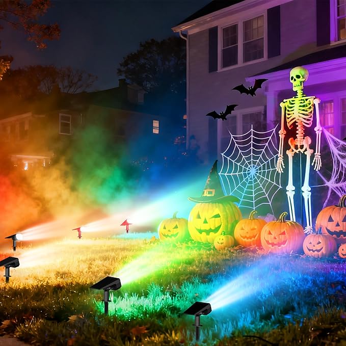 Ensenior Solar Spotlights Outdoor RGB, 7+1 Color Changing Mode Outdoor Landscape Lighting, IP65 Waterproof, Automatic ON/Off Solar Powered Spotlight Halloween Christmas Decorations (10-Pack) Ensenior