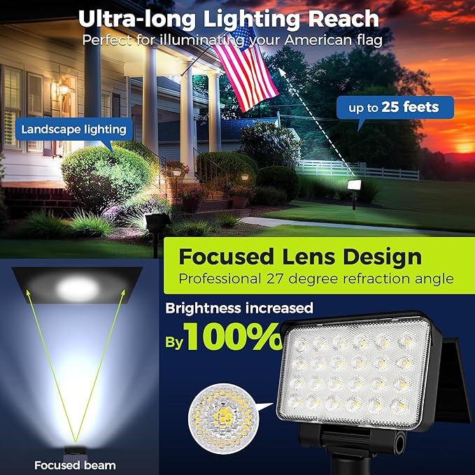 Solar Spot Lights Outdoor Waterproof for Flag, Tree, House, Garden, Yard, 3 Brightness Modes Solar Powered Landscape Spotlights 4 Pack Cool White COOZAMING