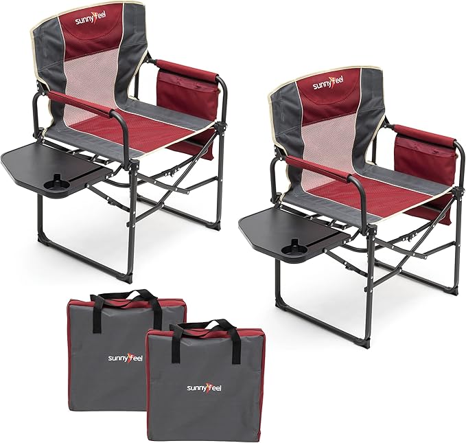 SUNNYFEEL Camping Directors Chair, Heavy Duty,Oversized Portable Folding Chair with Side Table, Pocket for Beach, Fishing,Trip,Picnic,Lawn,Concert Outdoor Foldable Camp Chairs SunnyFeelCamping