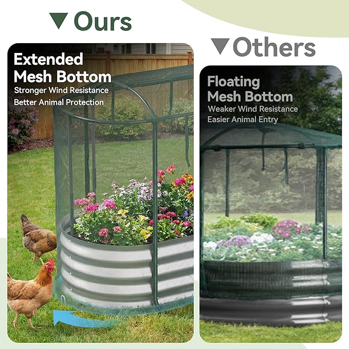 Raised Garden Bed with Self-Watering System, 4x2x1 ft Elevated Planter Boxes Outdoor with Mesh Cover, Oval Galvanized Raised Beds for Gardening,Vegetables,Flowers, Backyard, Patio Lineware